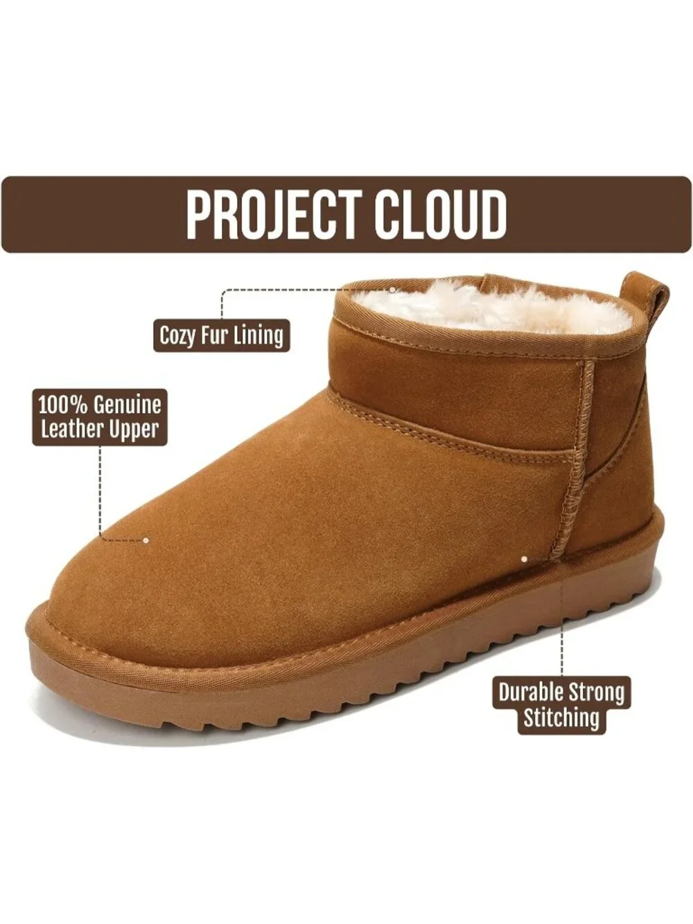 Womens Chestnut Suede Project Cloud Genuine Leather Comfortable Ankle Boots